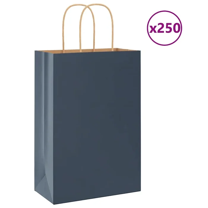 vidaXL Bolsas de papel con asas 250 uds azul 21x11x31 cm (2)