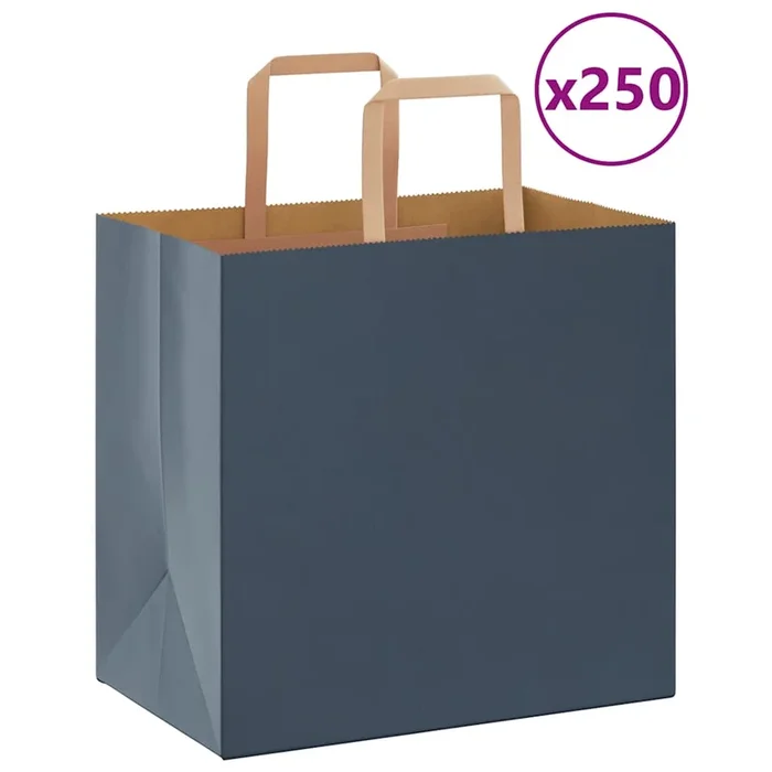 vidaXL Bolsas de papel con asas 250 uds azul 26x17x25 cm
