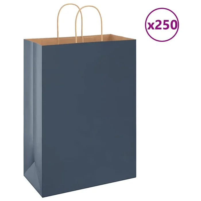 vidaXL Bolsas de papel con asas 250 uds azul 32x17x44 cm (2)