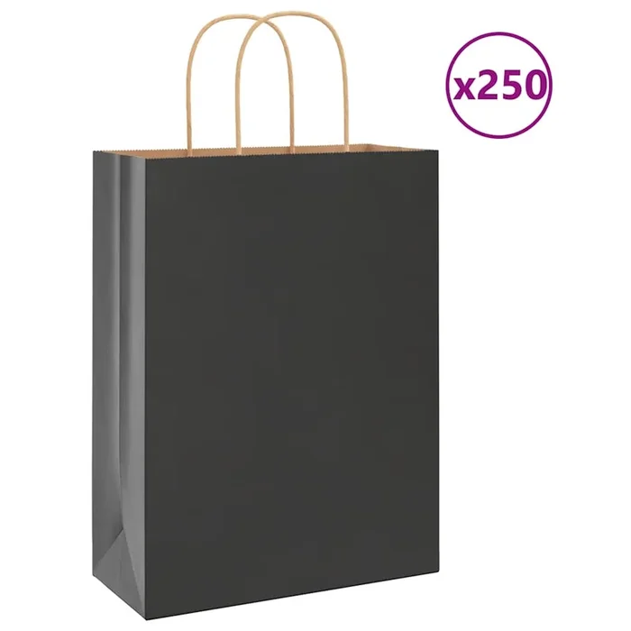 vidaXL Bolsas de papel con asas 250 uds negra 26x12x35 cm (2)