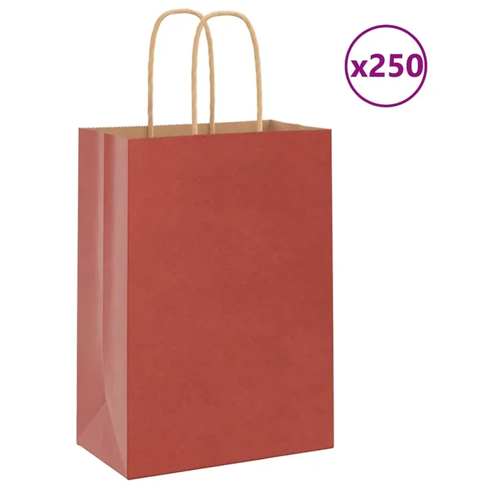 vidaXL Bolsas de papel con asas 250 uds rojo 15x8x21 cm (2)