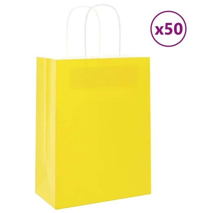 vidaXL Bolsas de papel con asas 50 uds amarillas 21x11x28 cm