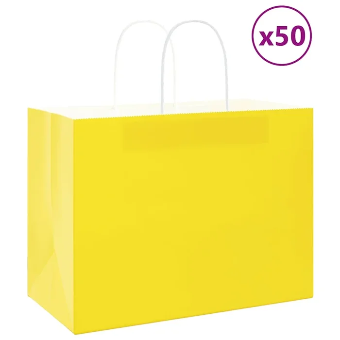 vidaXL Bolsas de papel con asas 50 uds amarillas 32x17x25 cm (2)