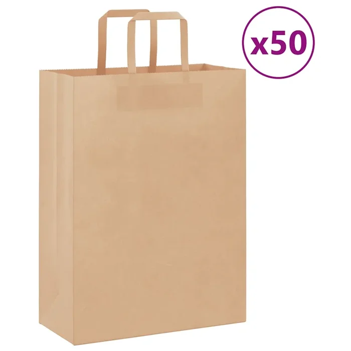 vidaXL Bolsas de papel con asas 50 uds marrón 26x12x35 cm (2)