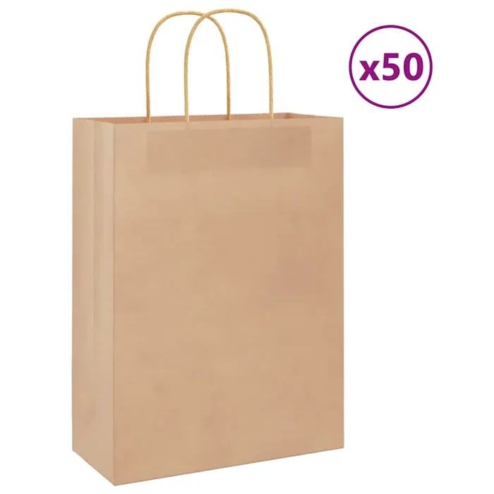 vidaXL Bolsas de papel con asas 50 uds marrón 26x12x35 cm