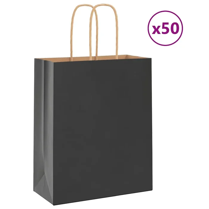 vidaXL Bolsas de papel con asas 50 uds negra 18x8x22 cm (2)