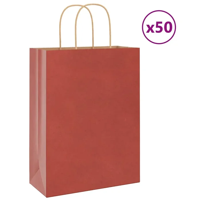 vidaXL Bolsas de papel con asas 50 uds rojo 26x12x35 cm