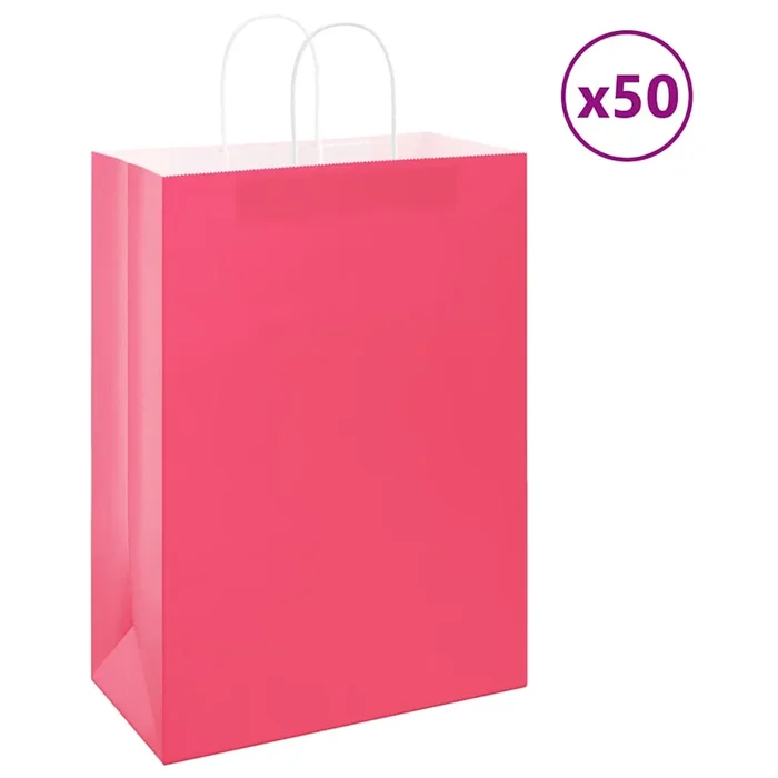 vidaXL Bolsas de papel con asas 50 uds rosa 32x17x44 cm (2)