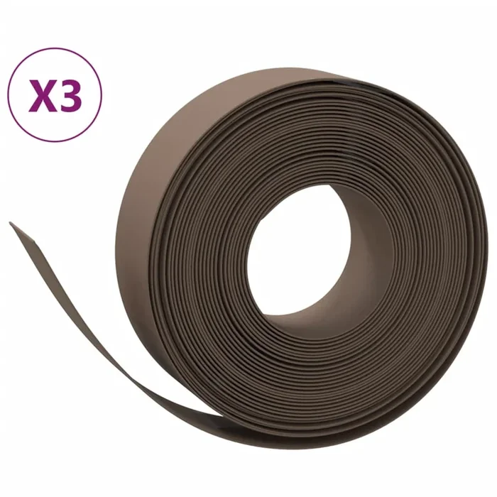 vidaXL Borduras de jardín 3 uds polietileno marrón 10 m 15 cm