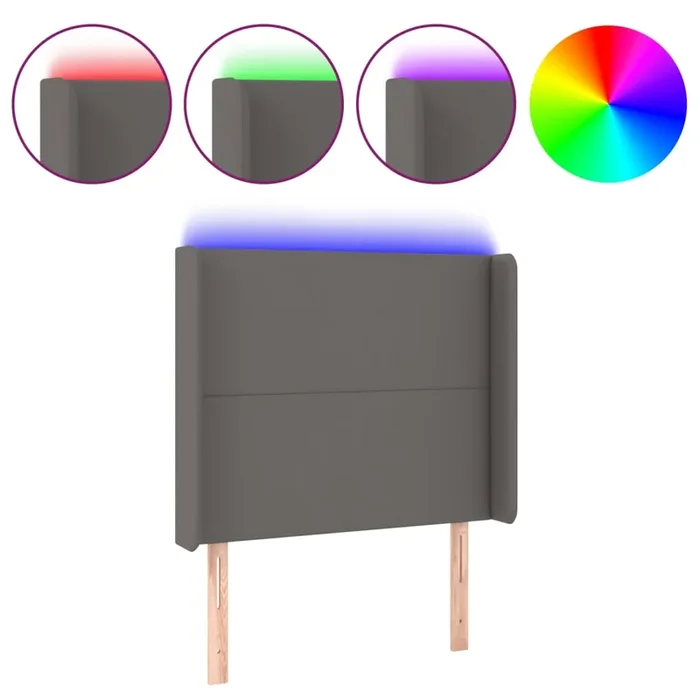 vidaXL Cabecero con LED cuero sintético gris 103x16x118/128cm (2)