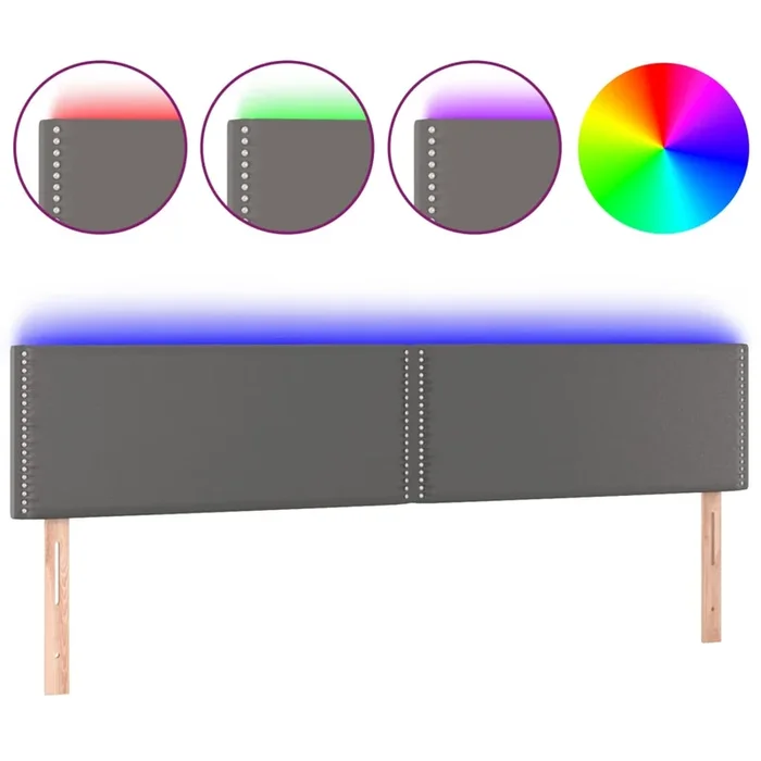 vidaXL Cabecero con LED cuero sintético gris 180x5x78/88 cm (2)