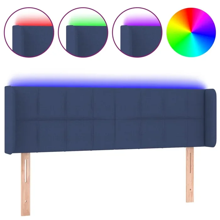 vidaXL Cabecero con LED de tela azul 147x16x78/88 cm (4)