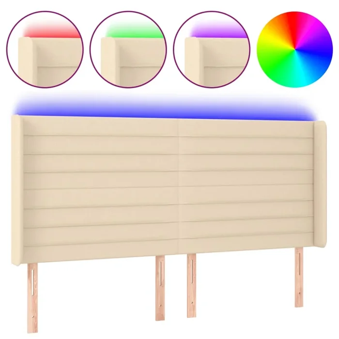 vidaXL Cabecero con LED de tela color crema 163x16x118/128 cm (6)