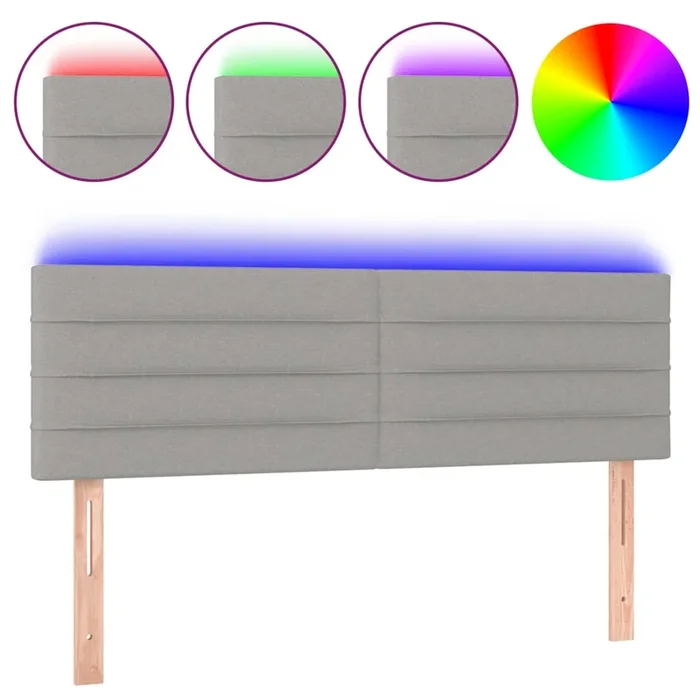 vidaXL Cabecero con LED de tela gris claro 144x5x78/88 cm (4)