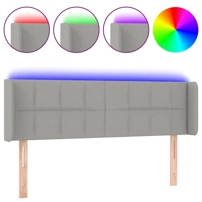 vidaXL Cabecero con LED de tela gris claro 147x16x78/88 cm (7)