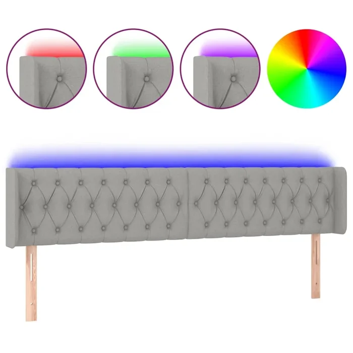 vidaXL Cabecero con LED de tela gris claro 183x16x78/88 cm (5)
