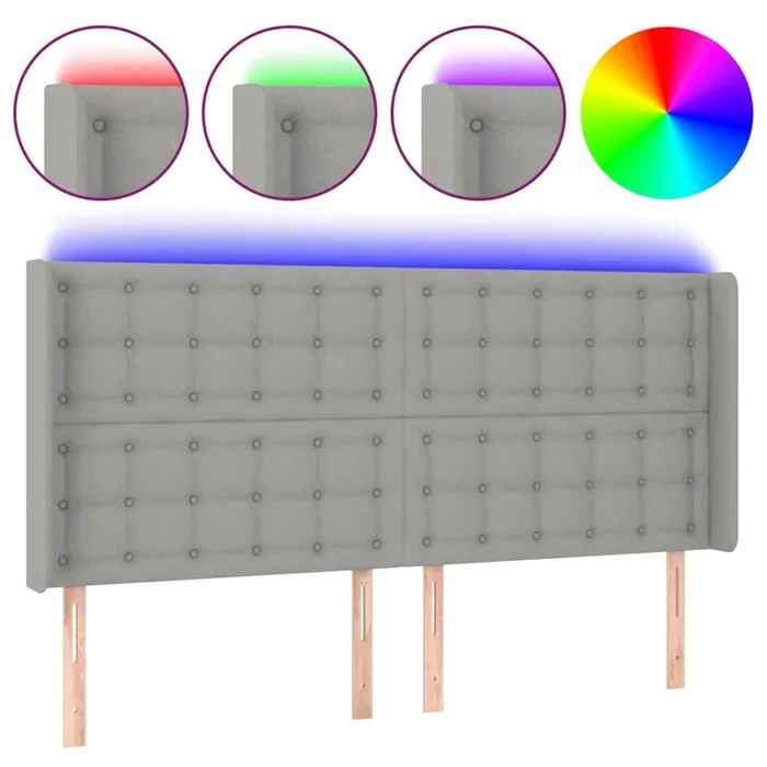vidaXL Cabecero con LED de tela gris claro 203x16x118/128 cm (5)