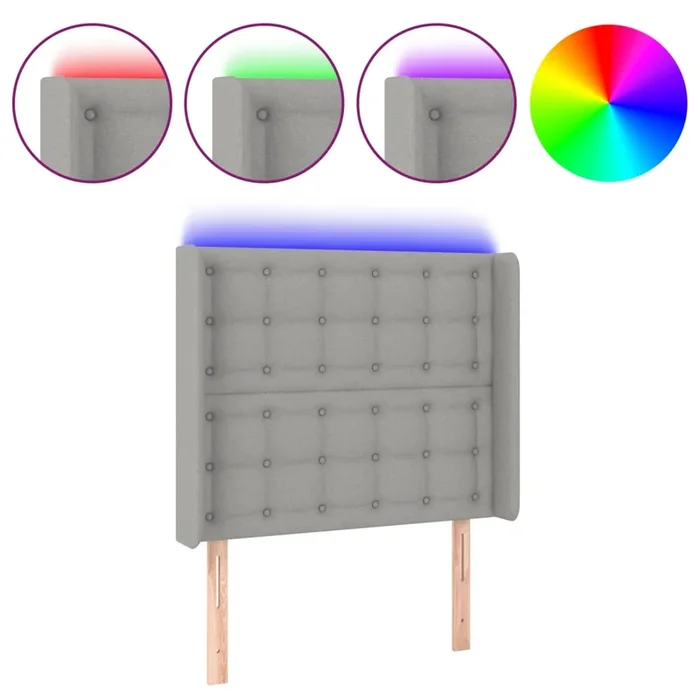 vidaXL Cabecero con LED de tela gris claro 93x16x118/128 cm (6)