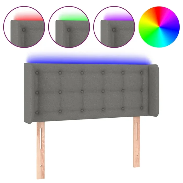 vidaXL Cabecero con LED de tela gris oscuro 103x16x78/88 cm (6)