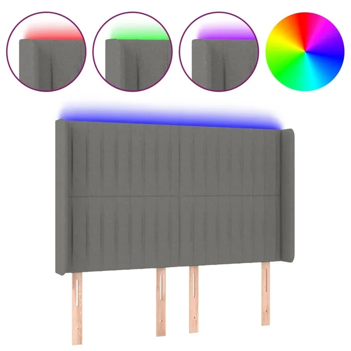 vidaXL Cabecero con LED de tela gris oscuro 147x16x118/128 cm (7)