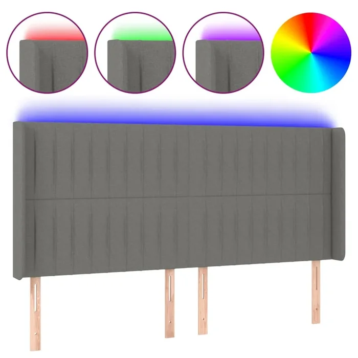 vidaXL Cabecero con LED de tela gris oscuro 183x16x118/128 cm (7)