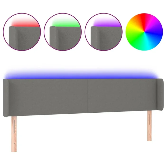 vidaXL Cabecero con LED de tela gris oscuro 203x16x78/88 cm (2)