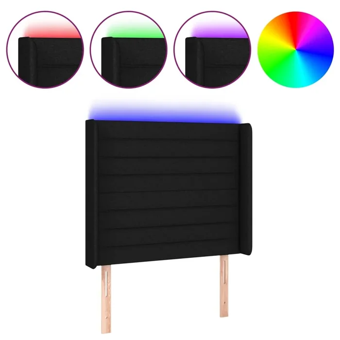 vidaXL Cabecero con LED de tela negro 103x16x118/128 cm (3)