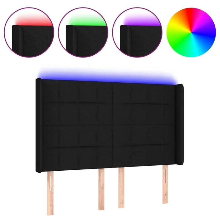 vidaXL Cabecero con LED de tela negro 147x16x118/128 cm (4)