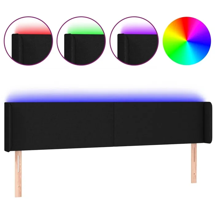 vidaXL Cabecero con LED de tela negro 163x16x78/88 cm (6)