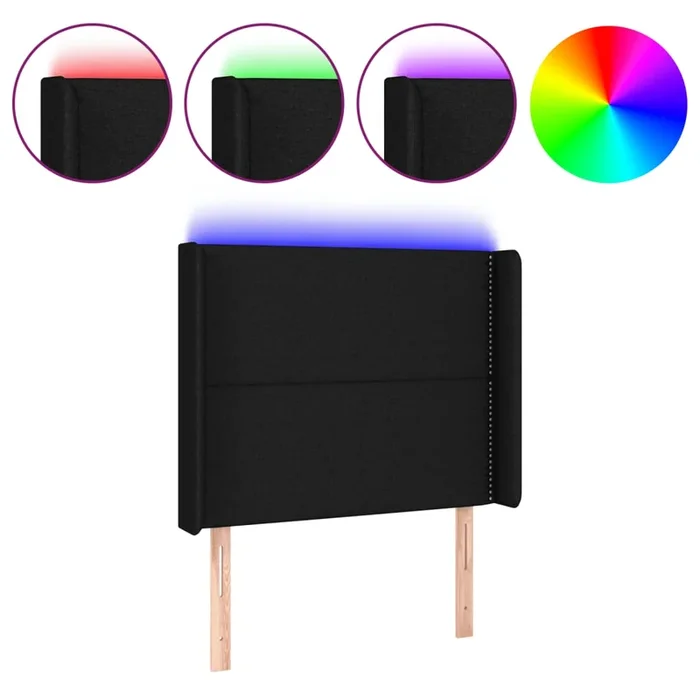 vidaXL Cabecero con LED de tela negro 83x16x118/128 cm (7)