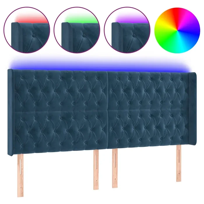 vidaXL Cabecero con LED de terciopelo azul oscuro 203x16x118/128 cm (7)