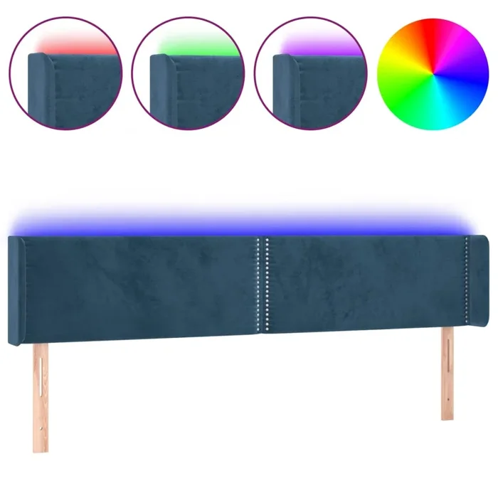 vidaXL Cabecero con LED de terciopelo azul oscuro 203x16x78/88 cm (2)