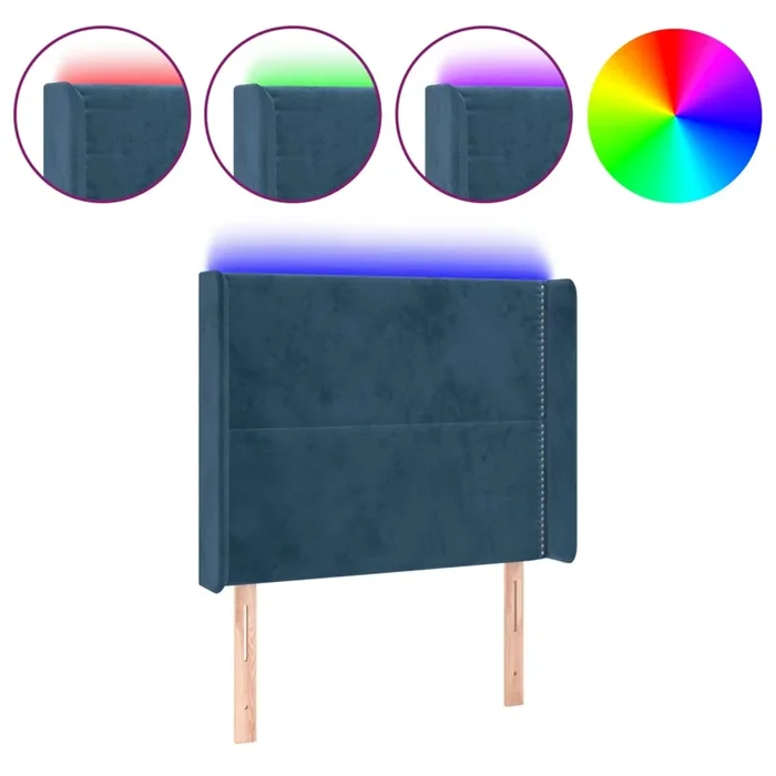 vidaXL Cabecero con LED de terciopelo azul oscuro 93x16x118/128 cm (2)