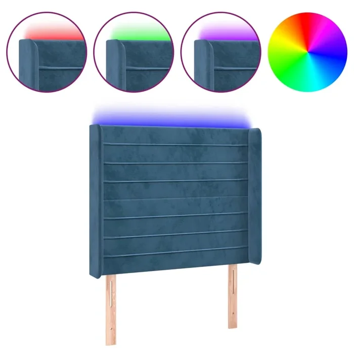 vidaXL Cabecero con LED de terciopelo azul oscuro 93x16x118/128 cm (3)