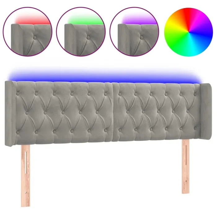 vidaXL Cabecero con LED de terciopelo gris claro 147x16x78/88 cm (3)