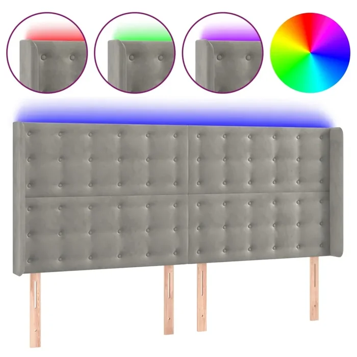 vidaXL Cabecero con LED de terciopelo gris claro 163x16x118/128 cm (6)