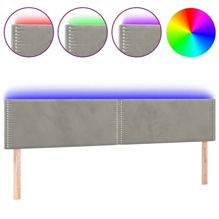 vidaXL Cabecero con LED de terciopelo gris claro 180x5x78/88 cm (5)