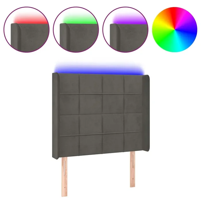 vidaXL Cabecero con LED de terciopelo gris oscuro 83x16x118/128 cm (7)