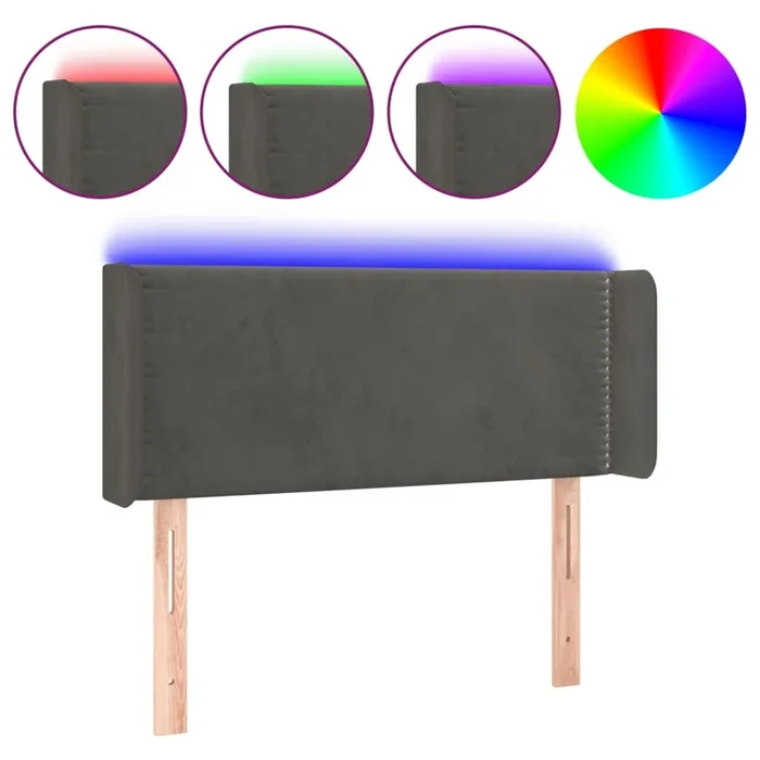 vidaXL Cabecero con LED de terciopelo gris oscuro 93x16x78/88 cm (3)