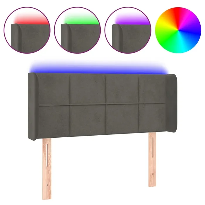 vidaXL Cabecero con LED de terciopelo gris oscuro 93x16x78/88 cm (7)
