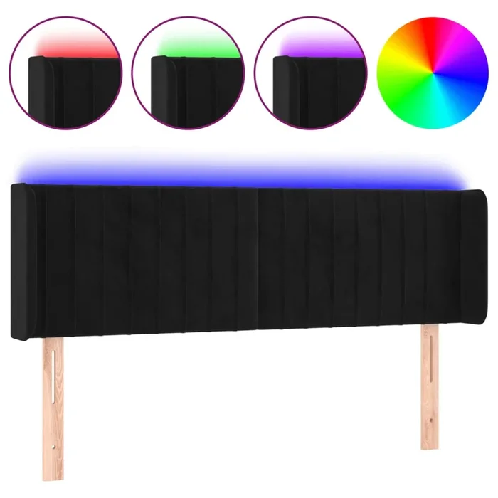 vidaXL Cabecero con LED de terciopelo negro 147x16x78/88 cm (4)