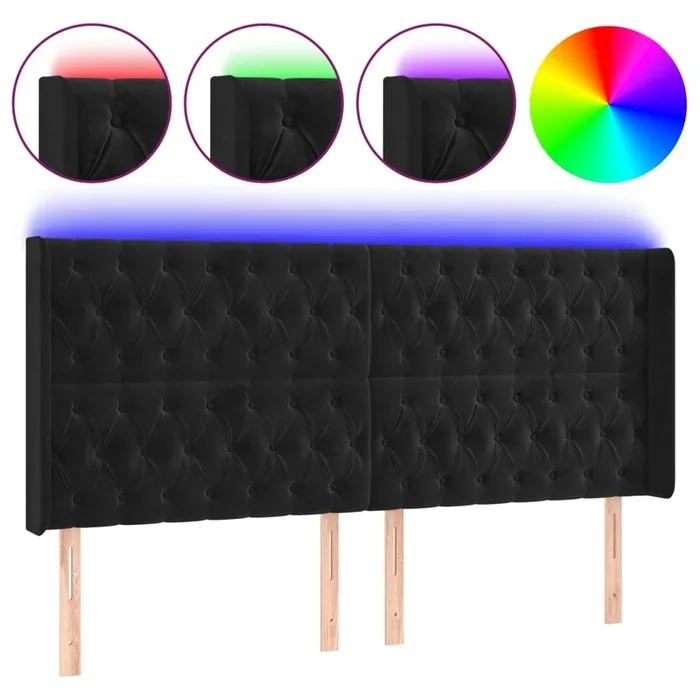 vidaXL Cabecero con LED de terciopelo negro 203x16x118/128 cm (3)