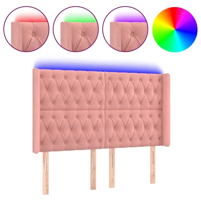 vidaXL Cabecero con LED de terciopelo rosa 163x16x118/128 cm (6)