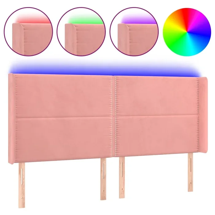 vidaXL Cabecero con LED de terciopelo rosa 203x16x118/128 cm (2)