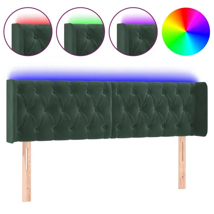 vidaXL Cabecero con LED de terciopelo verde oscuro 147x16x78/88 cm (4)