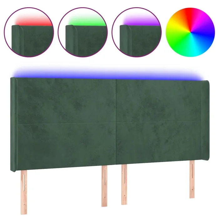 vidaXL Cabecero con LED de terciopelo verde oscuro 183x16x118/128 cm (2)