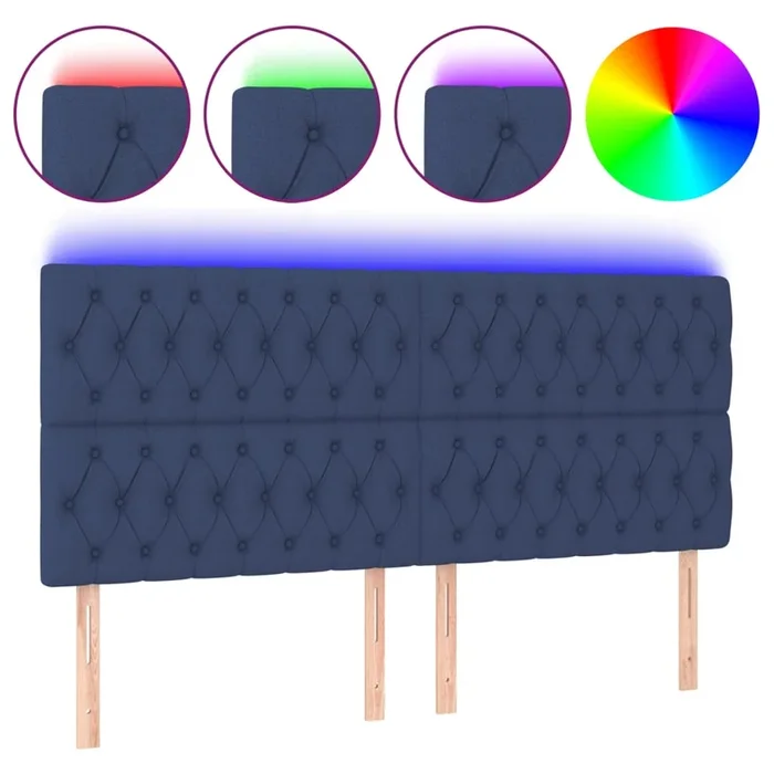 vidaXL Cabecero con luces LED tela azul 200x7x118/128 cm