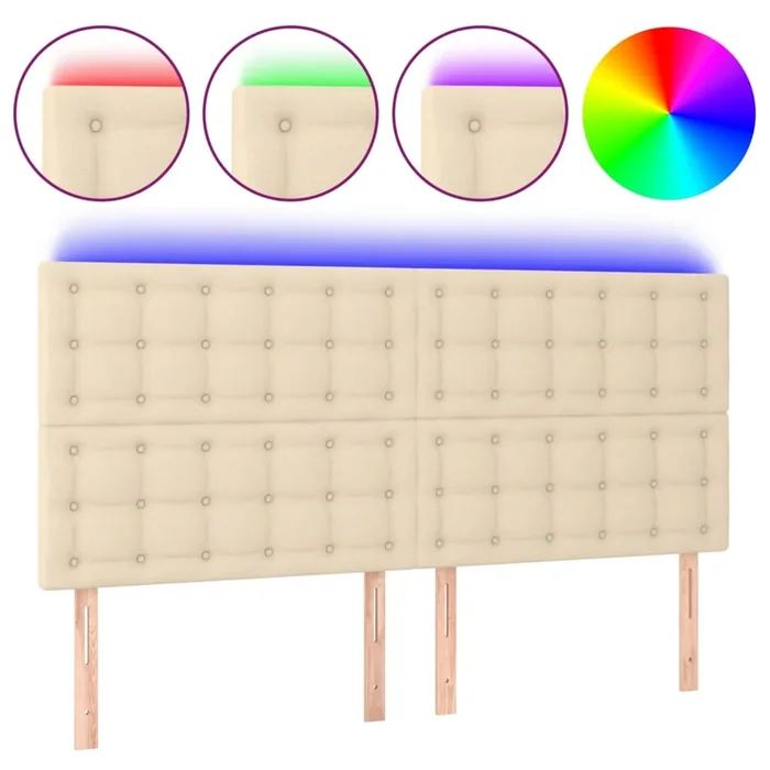 vidaXL Cabecero con luces LED tela crema 200x5x118/128 cm (6)