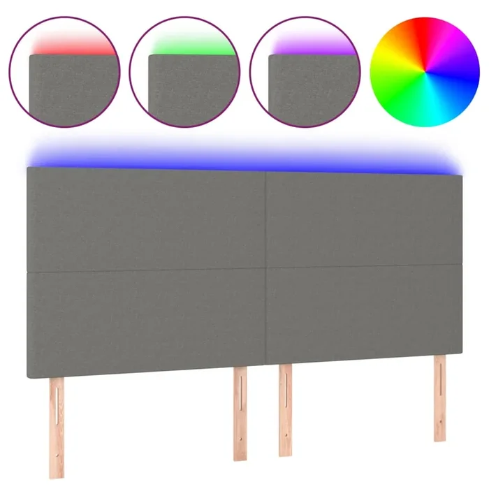 vidaXL Cabecero con luces LED tela gris oscuro 160x5x118/128 cm (4)