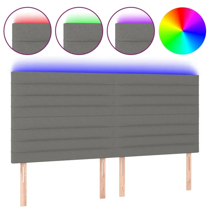 vidaXL Cabecero con luces LED tela gris oscuro 200x5x118/128 cm (3)